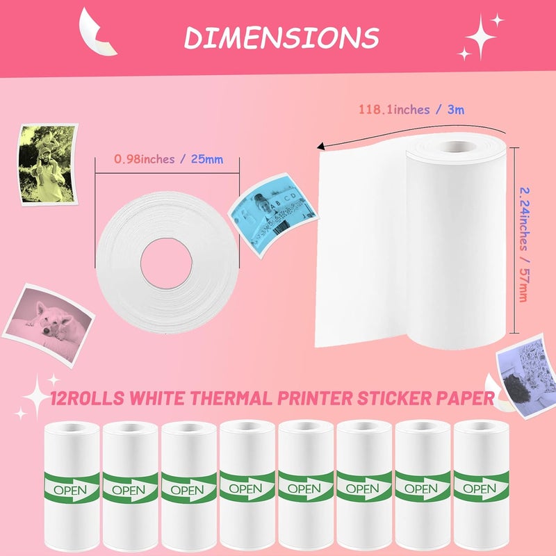 MIARALA 12 Rolls Mini Thermal Printer Sticker Paper, 57x25mm, High-Contrast Sticker Paper for Mini Pocket Printer, BPA-Free - Image 5